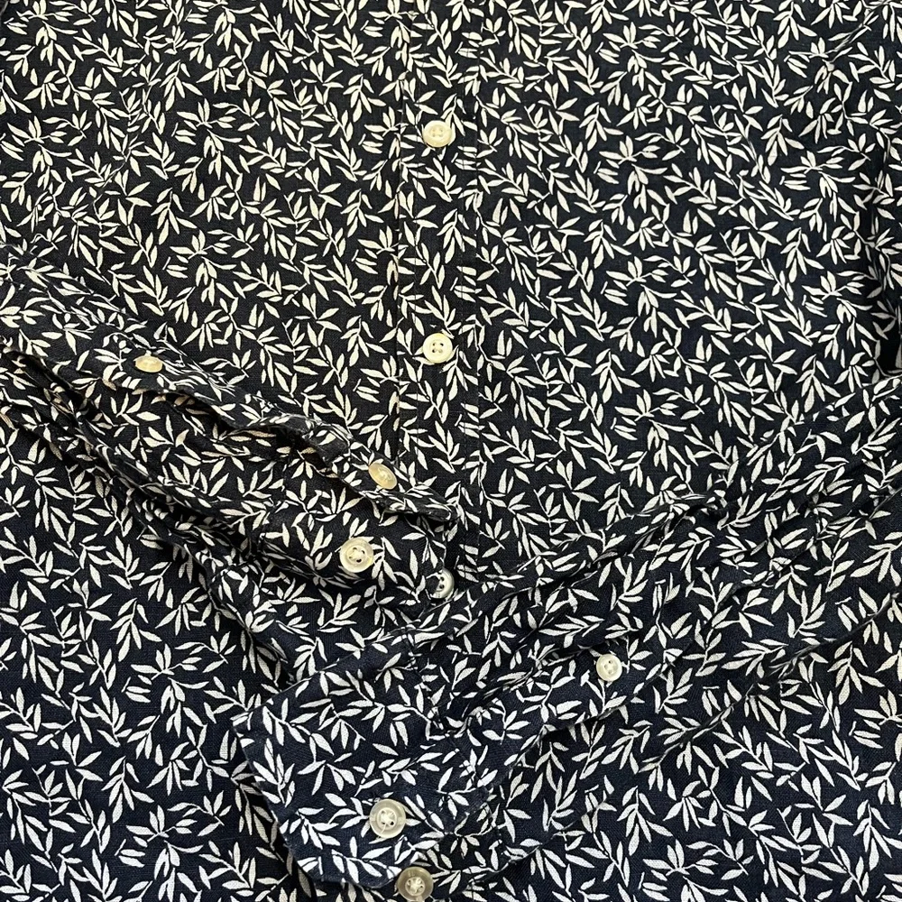 Banana Republic Navy White Leaf Print Linen Shirt Slim Fit Size M